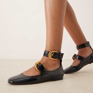 Elegant Black Flats with Gold Buckles